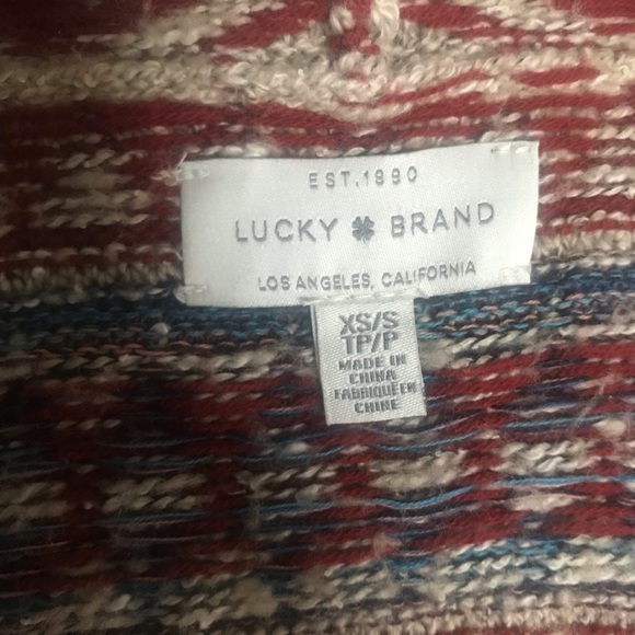 Lucky Brand long tan aztec design open front cardigan size XS - Picture 5 of 6